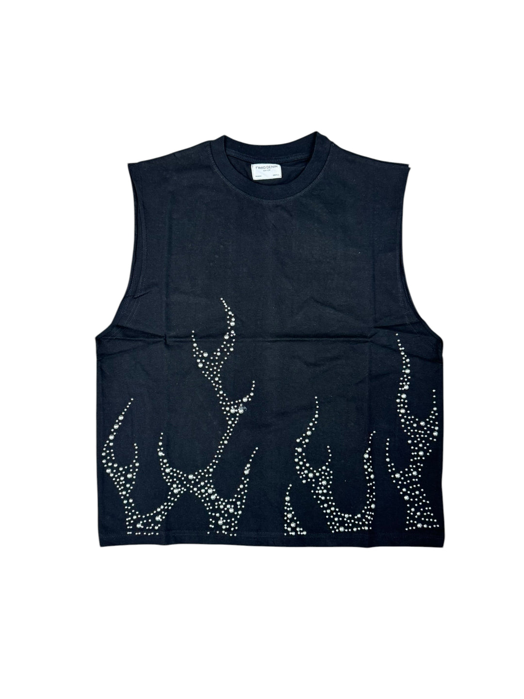 Flame Studded Muscle Tee - Black