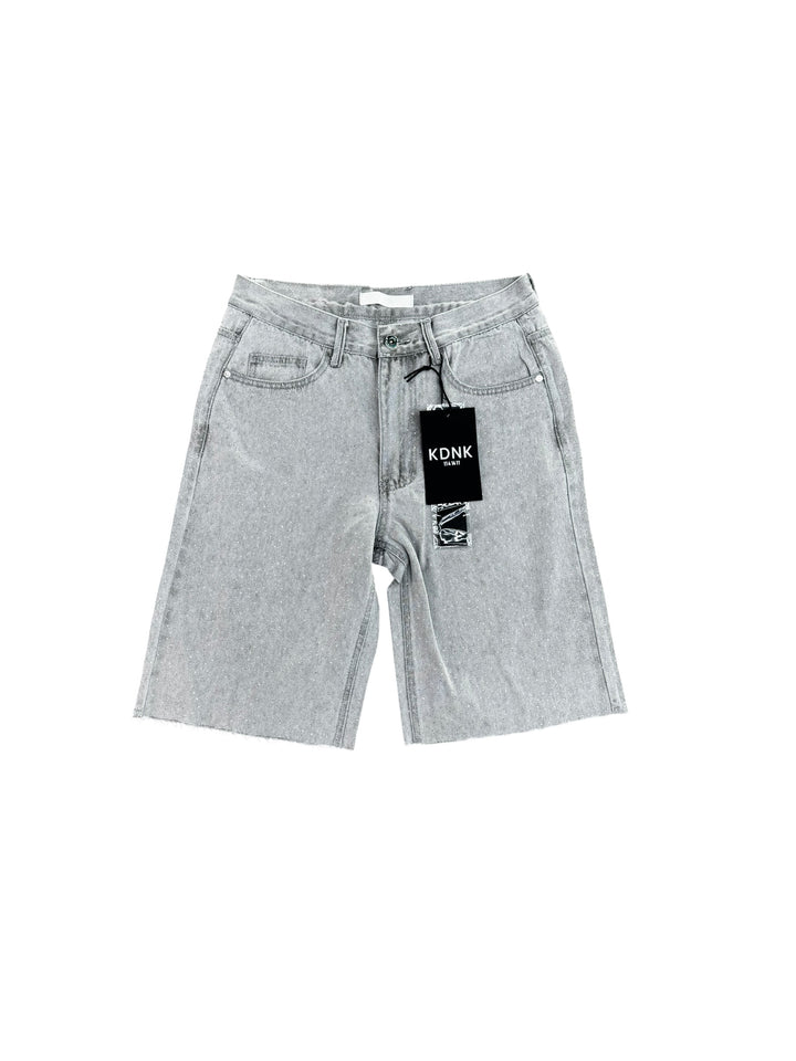 Rhinestone Jorts - Light Grey