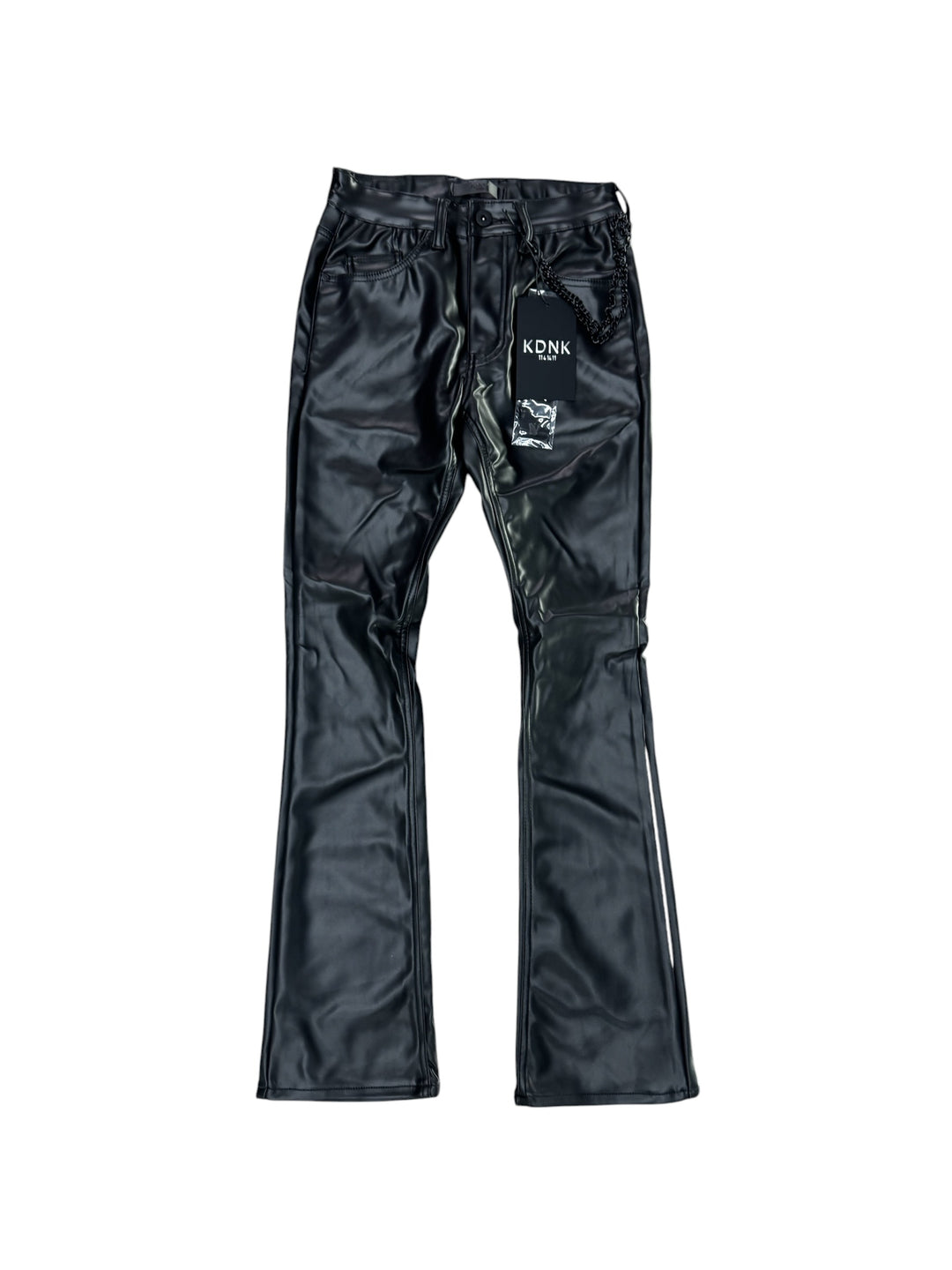 Basic Leather Stacked Jeans - Black