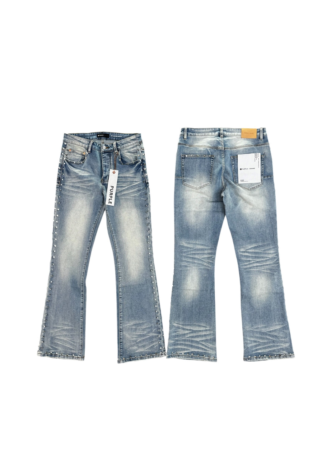 "Purple" Brand Studded Stacked Fitted Jeans - Blue