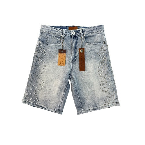 Rhinestone Light Blue Denim Shorts
