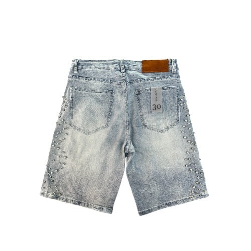 Rhinestone Light Blue Denim Shorts
