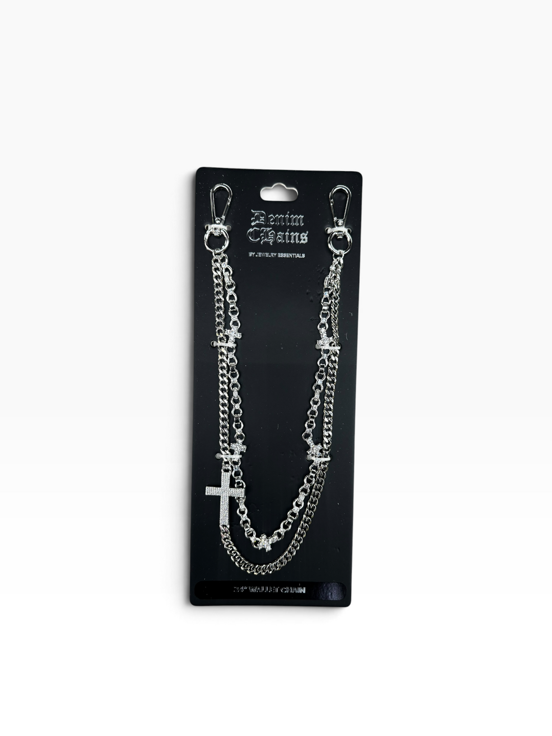 Iced Cross Double Layer Wallet Chain - Silver
