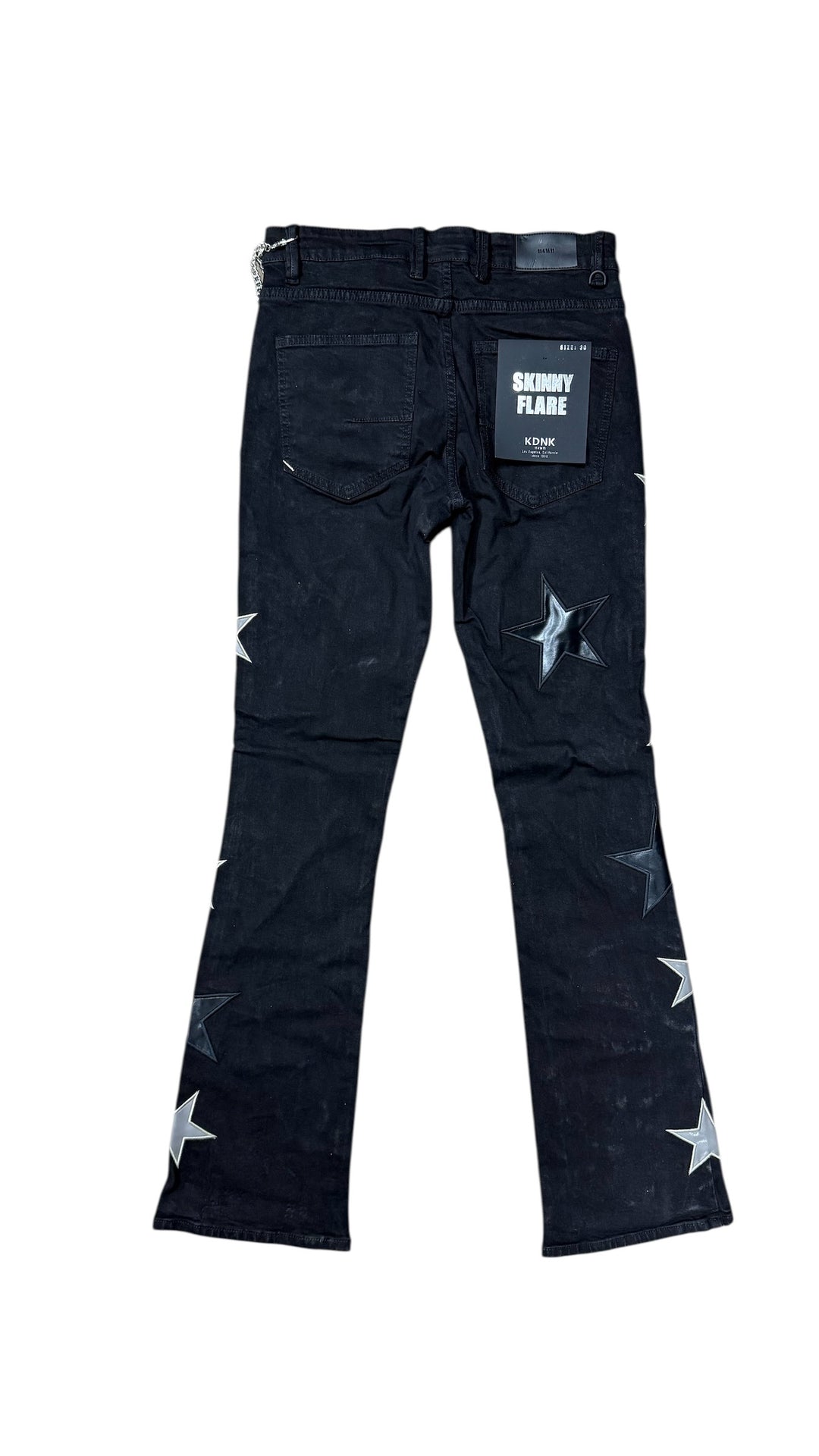 Star Patched Stacked Jeans - Black