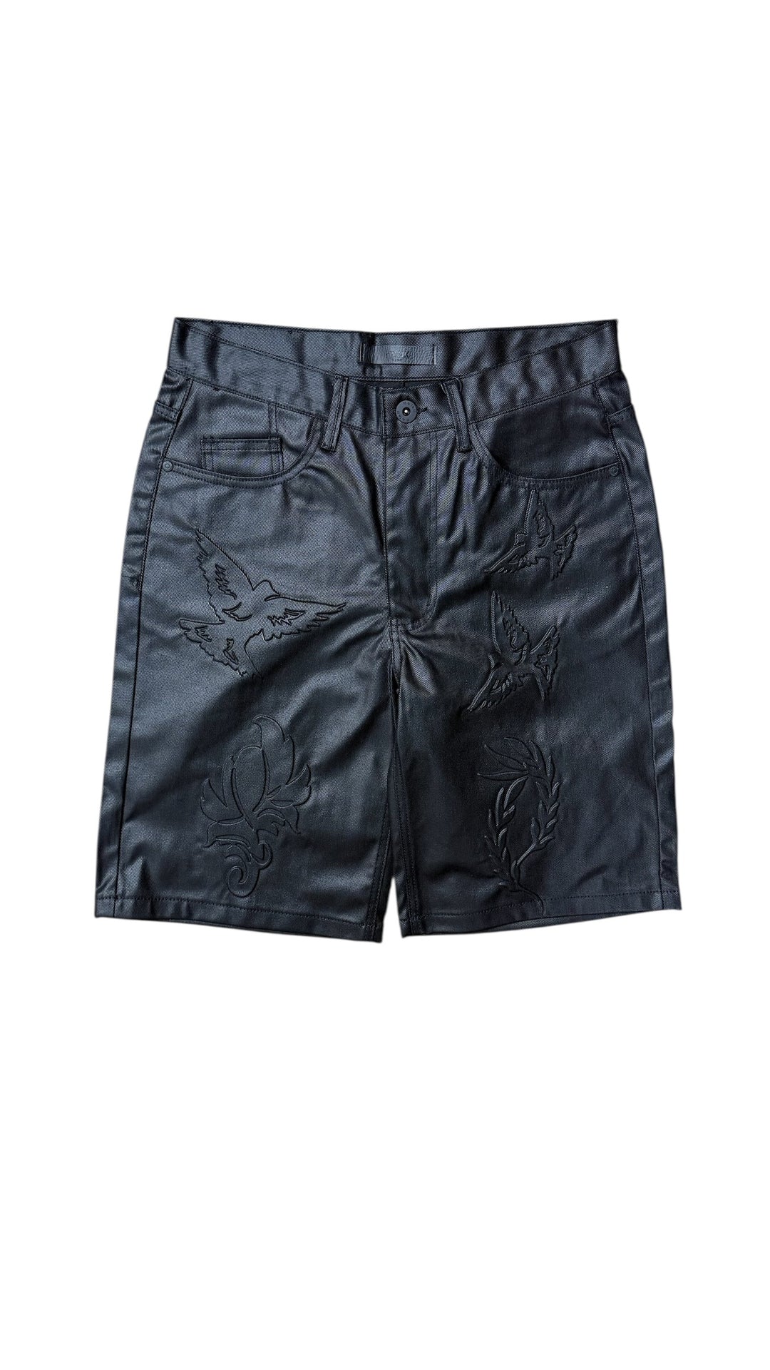 Dove Print Leather Jorts - Black