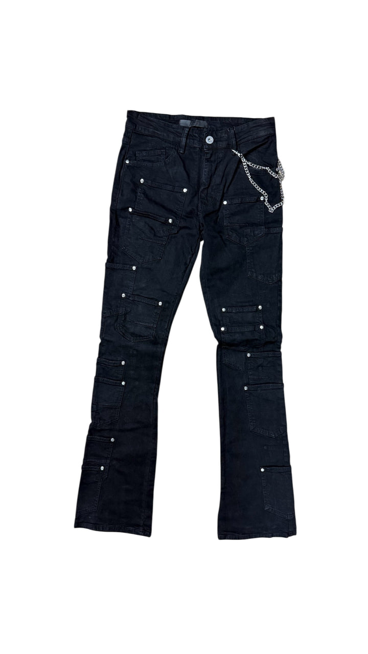 Multi Pocket Stacked Jeans - Black