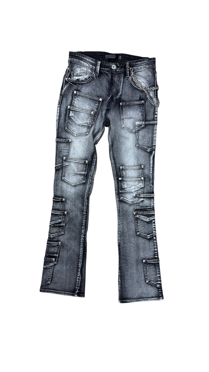 Multi Pocket Stacked Jeans - Wash Grey