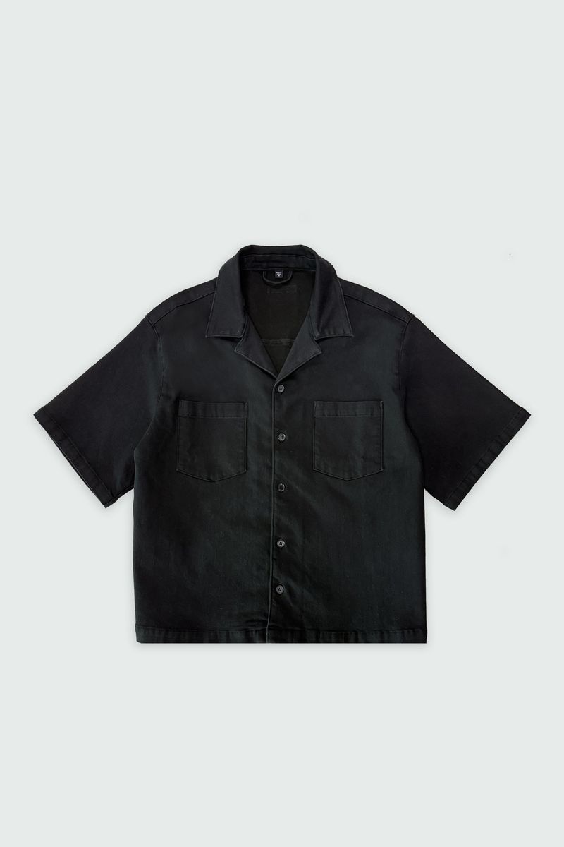 Intention Button Down Cropped Tee - Black