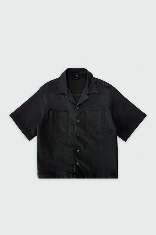 Intention Button Down Cropped Tee - Black