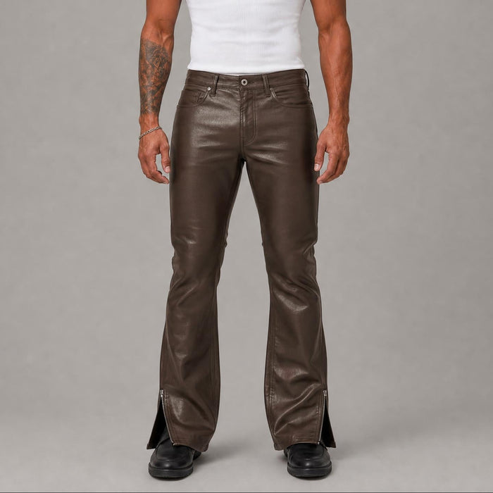 KDNK Brown Leather Skinny Flare Denim