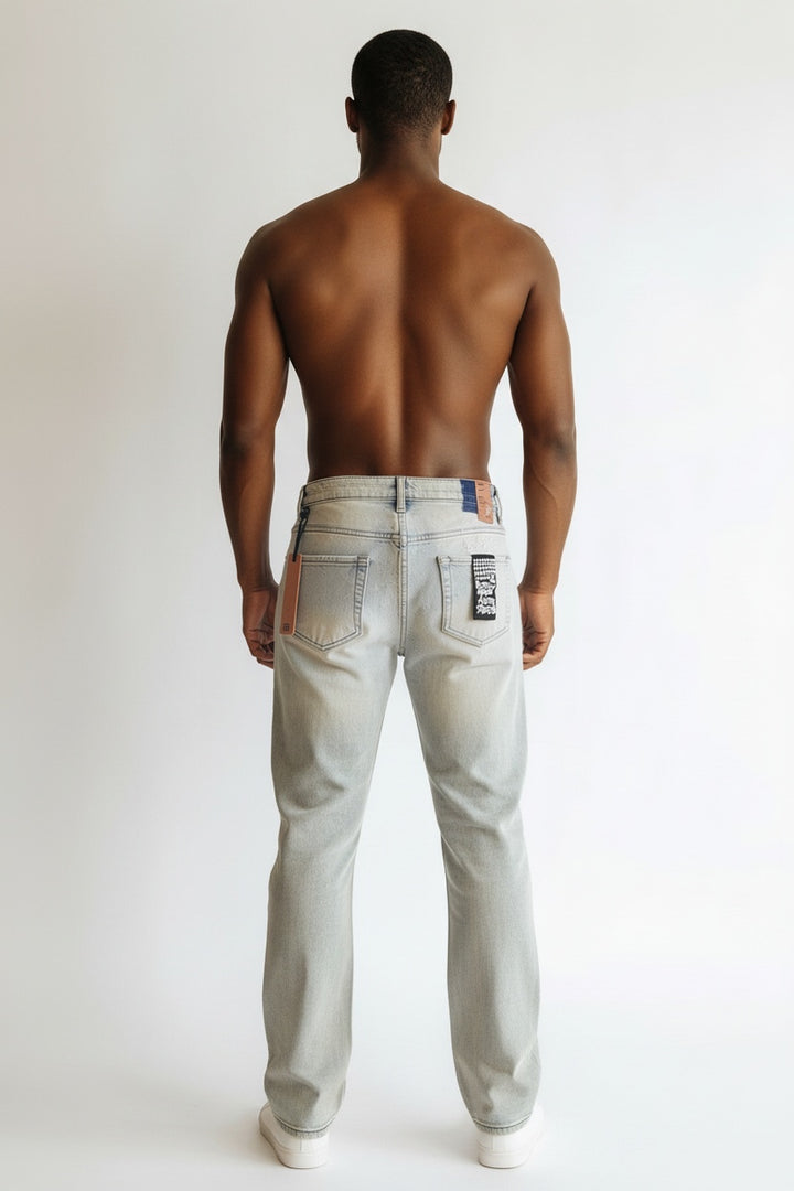 KsubI Logo Slim Cut Denim - Light Blue