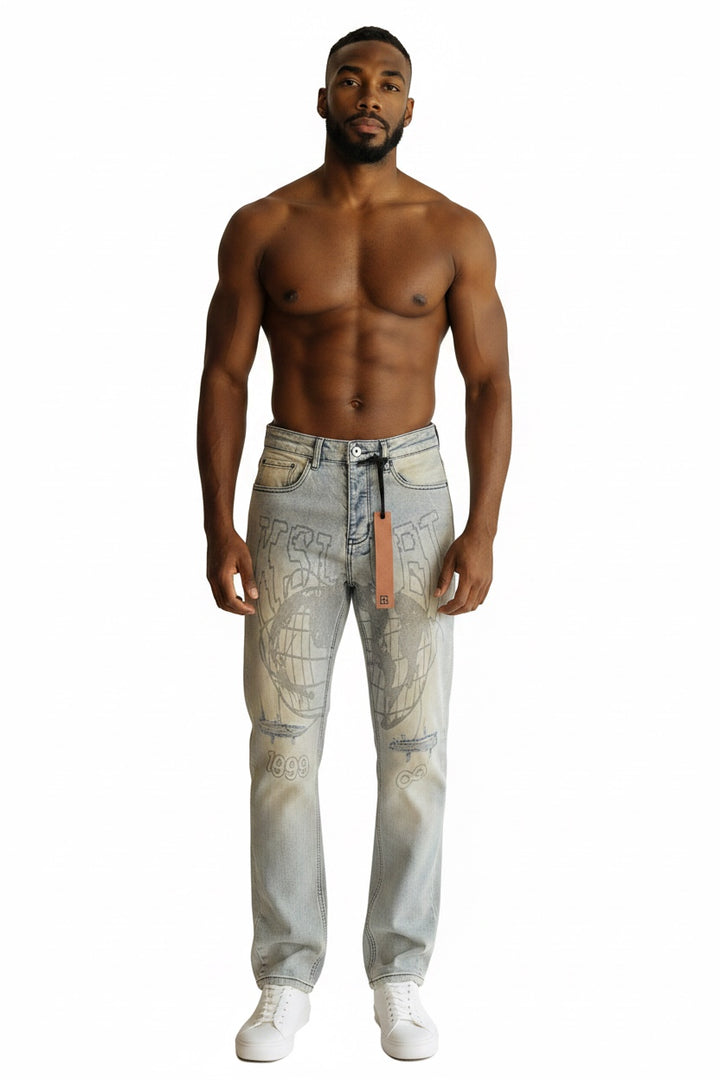 KsubI Logo Slim Cut Denim - Light Blue