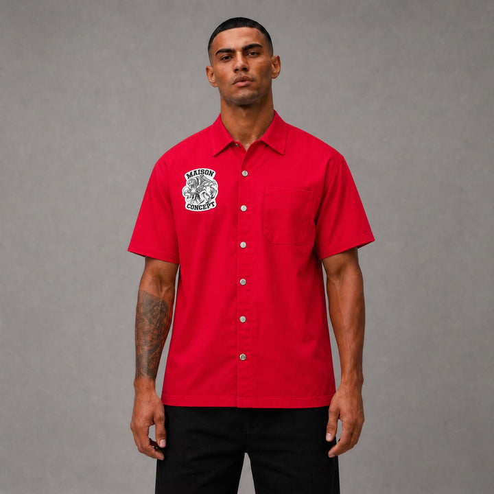 Maison Cropped Button Up - Red