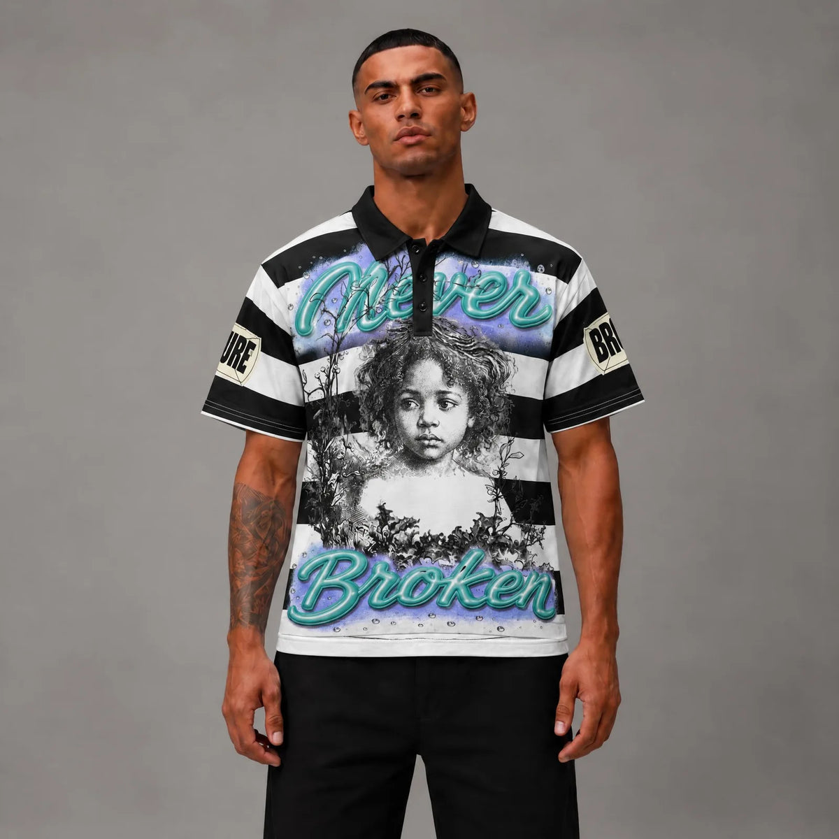 Never Broken French Terry Crewneck Polo - Men's Streetwear Polo