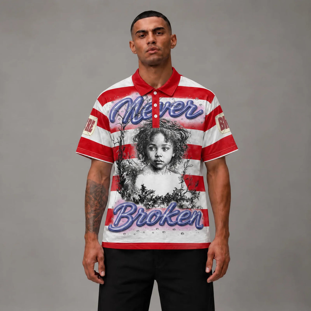 Never Broken French Terry Crewneck Polo - Men's Streetwear Polo