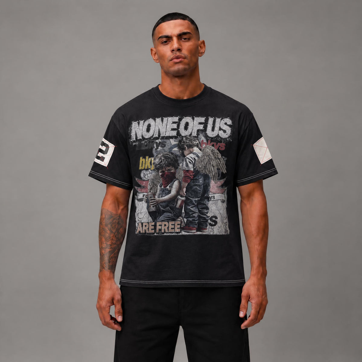 None of Us Are Free French Terry Tee - Men's Graphic Streetwear T-Shirt