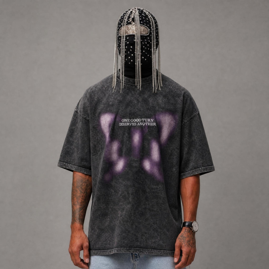 One Good Turn Acid Wash Tee - Dark Grey