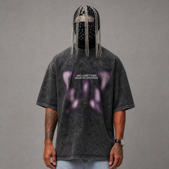 One Good Turn Acid Wash Tee - Dark Grey