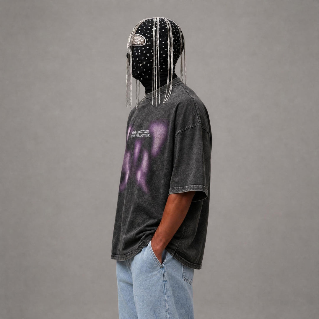 One Good Turn Acid Wash Tee - Dark Grey