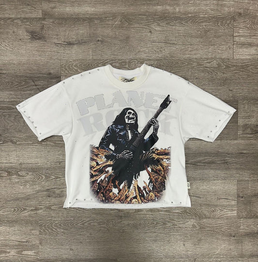 Planet Rock Terry Cropped Tee - White
