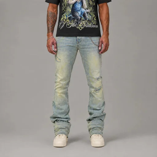 Painted Skinny Flare Jeans - Men's Streetwear Denim Jeans