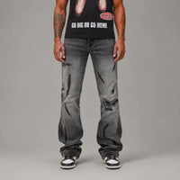 Painted Skinny Flare Jeans - Men's Streetwear Denim Jeans