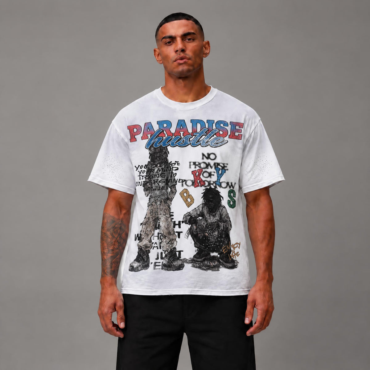 Paradise Hustle French Terry Tee - Men's Graphic Streetwear T-Shirt