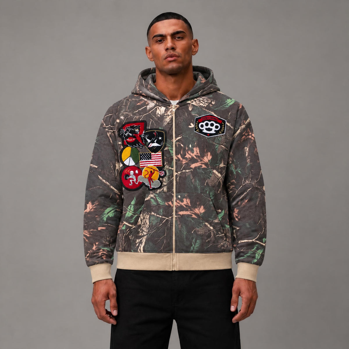 Patches Real Tree Camo Full Zip Hoodie - Men's Streetwear Hoodie
