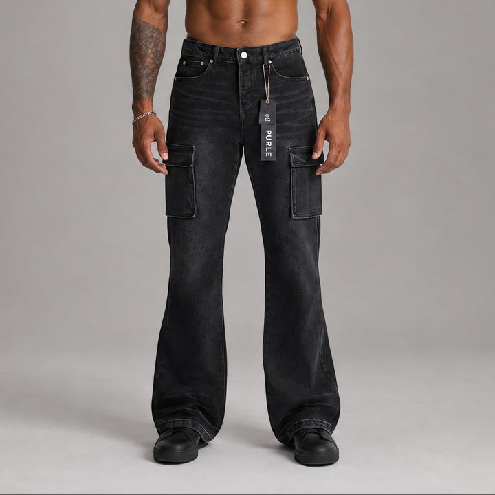 Purple Brand Black Cargo Flare Jeans