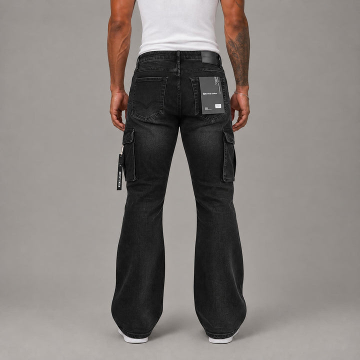 Purple Brand Black Cargo Flare Jeans