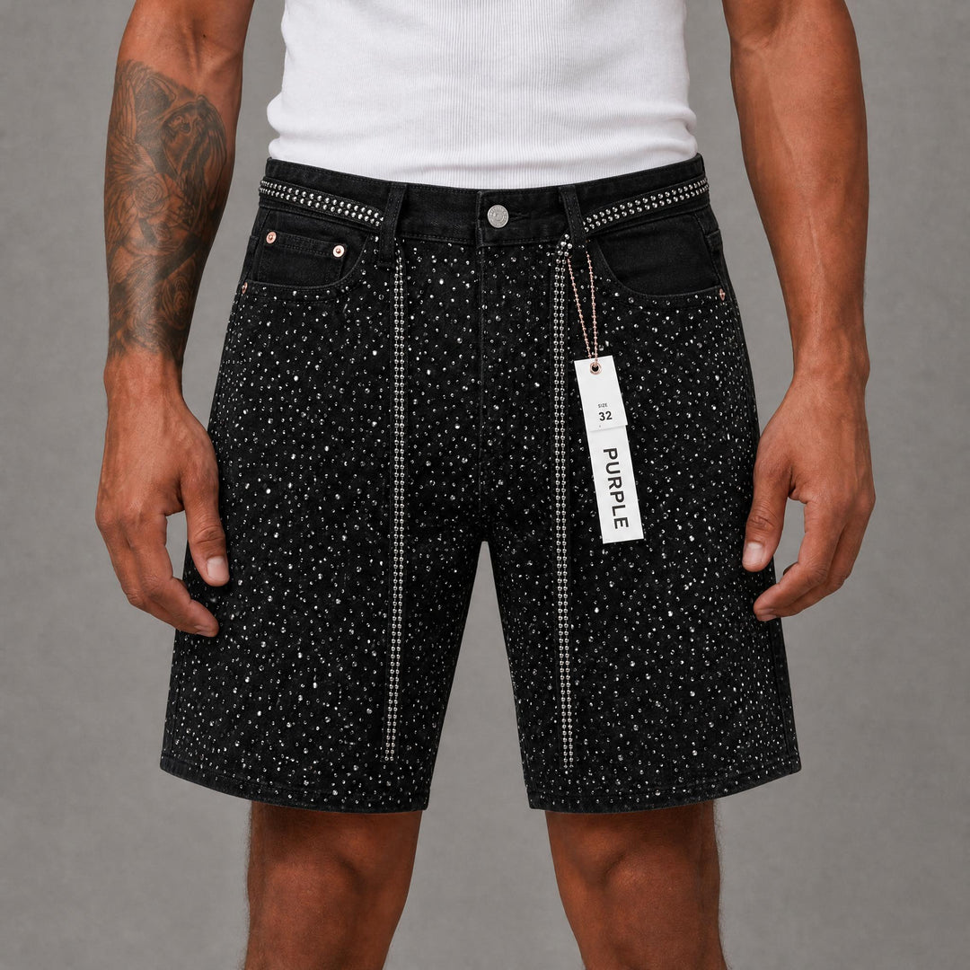 Purple Brand Rhinestone Shorts - Black (2)