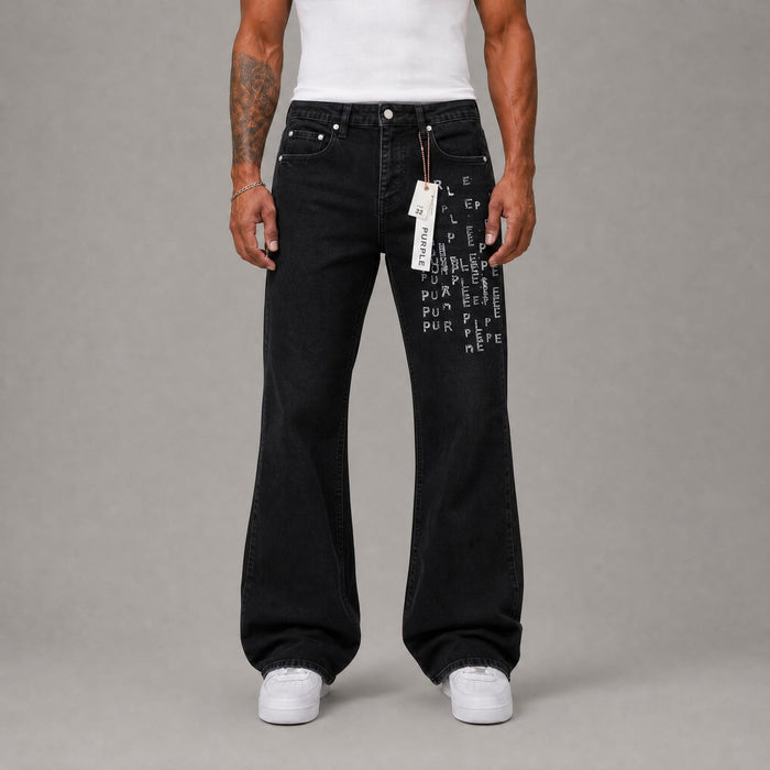 "Purple" Brand Stacked Fitted Jeans - Black