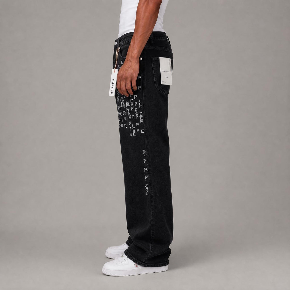 "Purple" Brand Stacked Fitted Jeans - Black