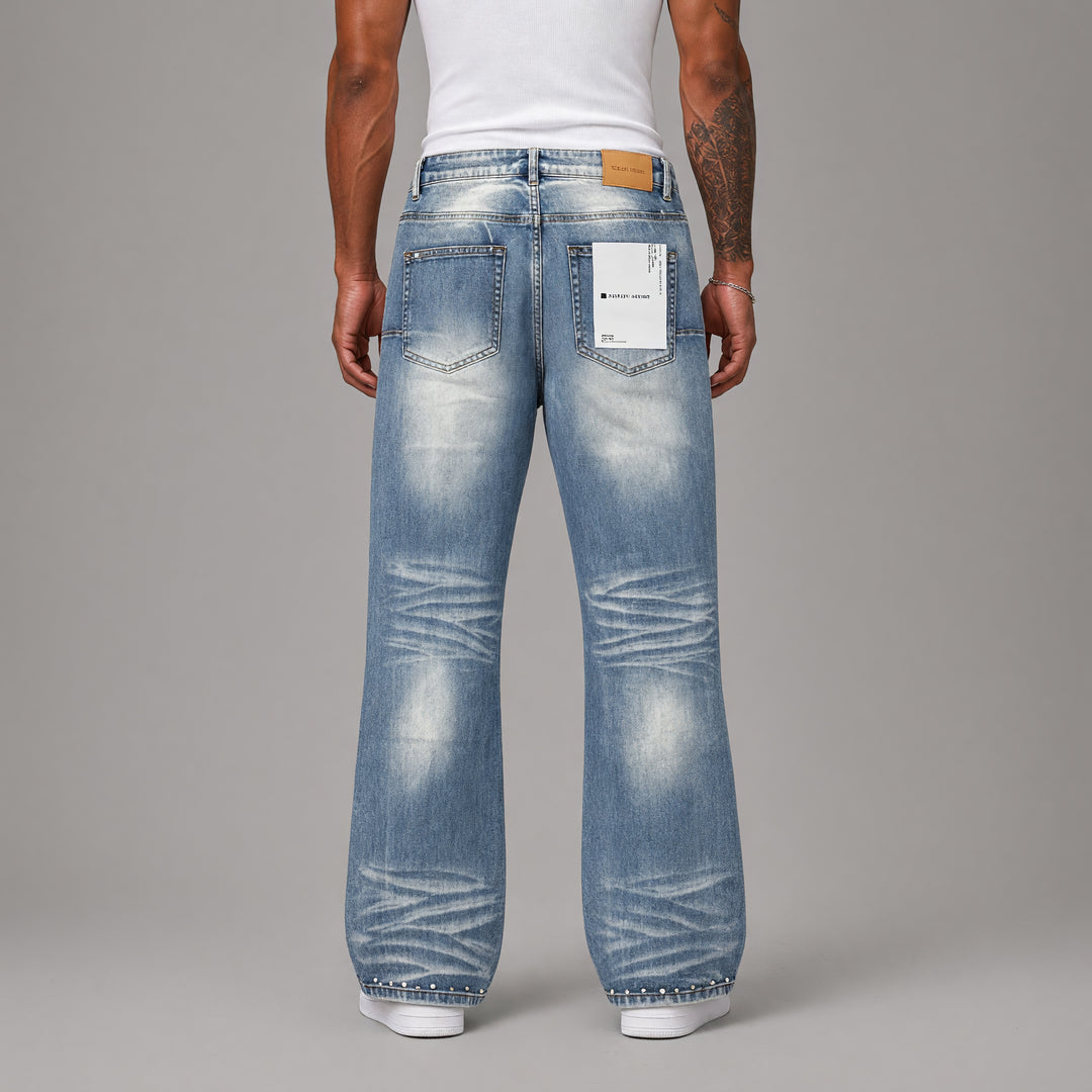 "Purple" Brand Studded Stacked Fitted Jeans - Blue