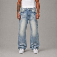 "Purple" Brand Studded Stacked Fitted Jeans - Blue