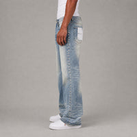 "Purple" Brand Studded Stacked Fitted Jeans - Blue