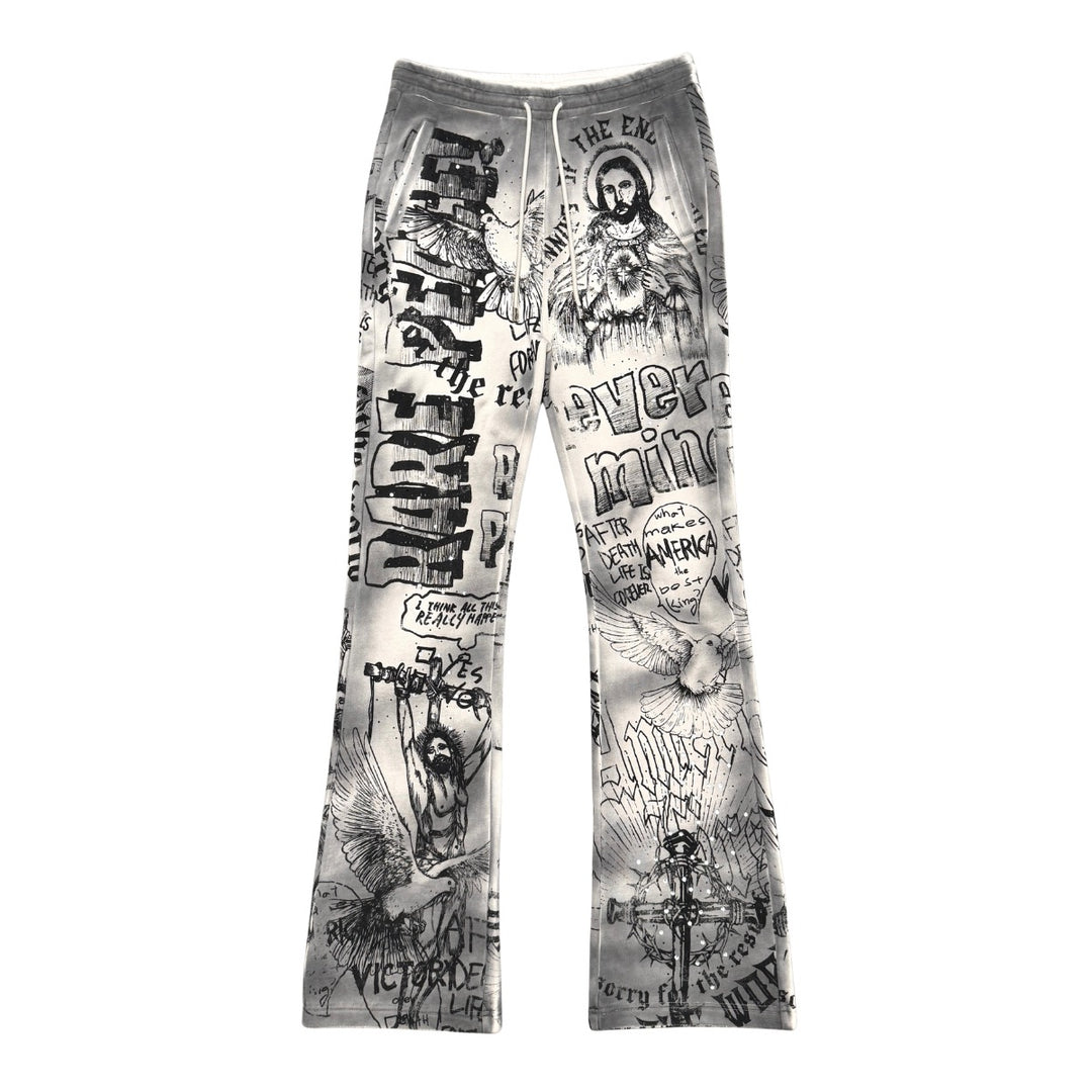 WASHED ALL OVER PRINT JOGGER W/ RHINESTONE DETAIL