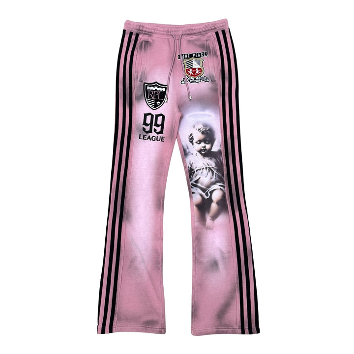 WASHED CUT &amp; SEW STACKED SWEATS W/ PATCHES