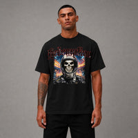 Racing Skull Digital Oversized Cropped Tee - Black