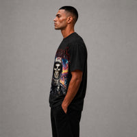 Racing Skull Digital Oversized Cropped Tee - Black