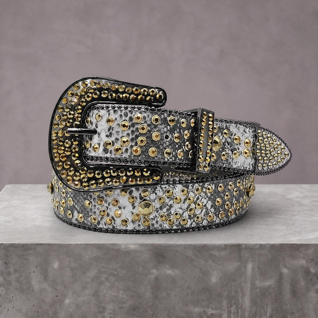 Rhinestone Belt - Black/Gold