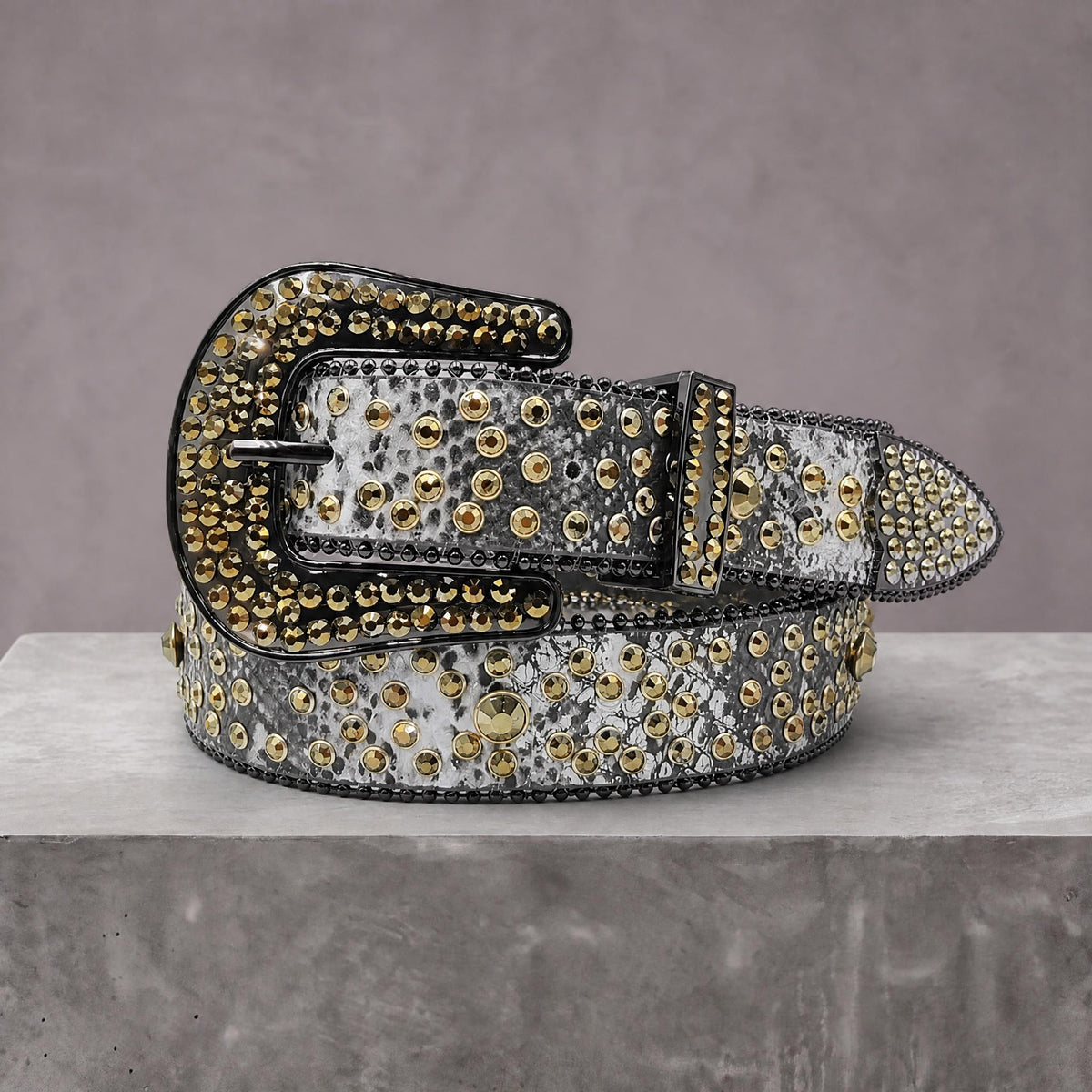 Rhinestone Belt - Black/Gold