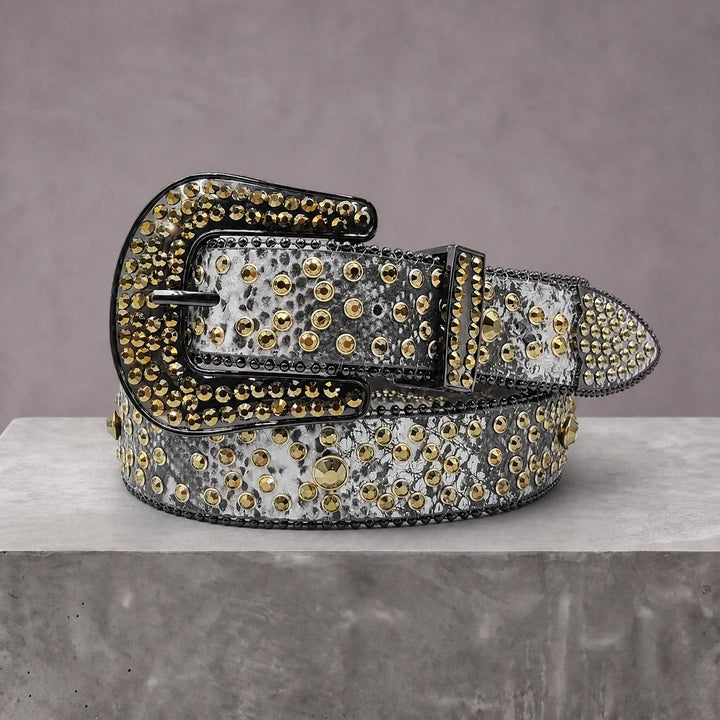 Rhinestone Belt - Black/Gold
