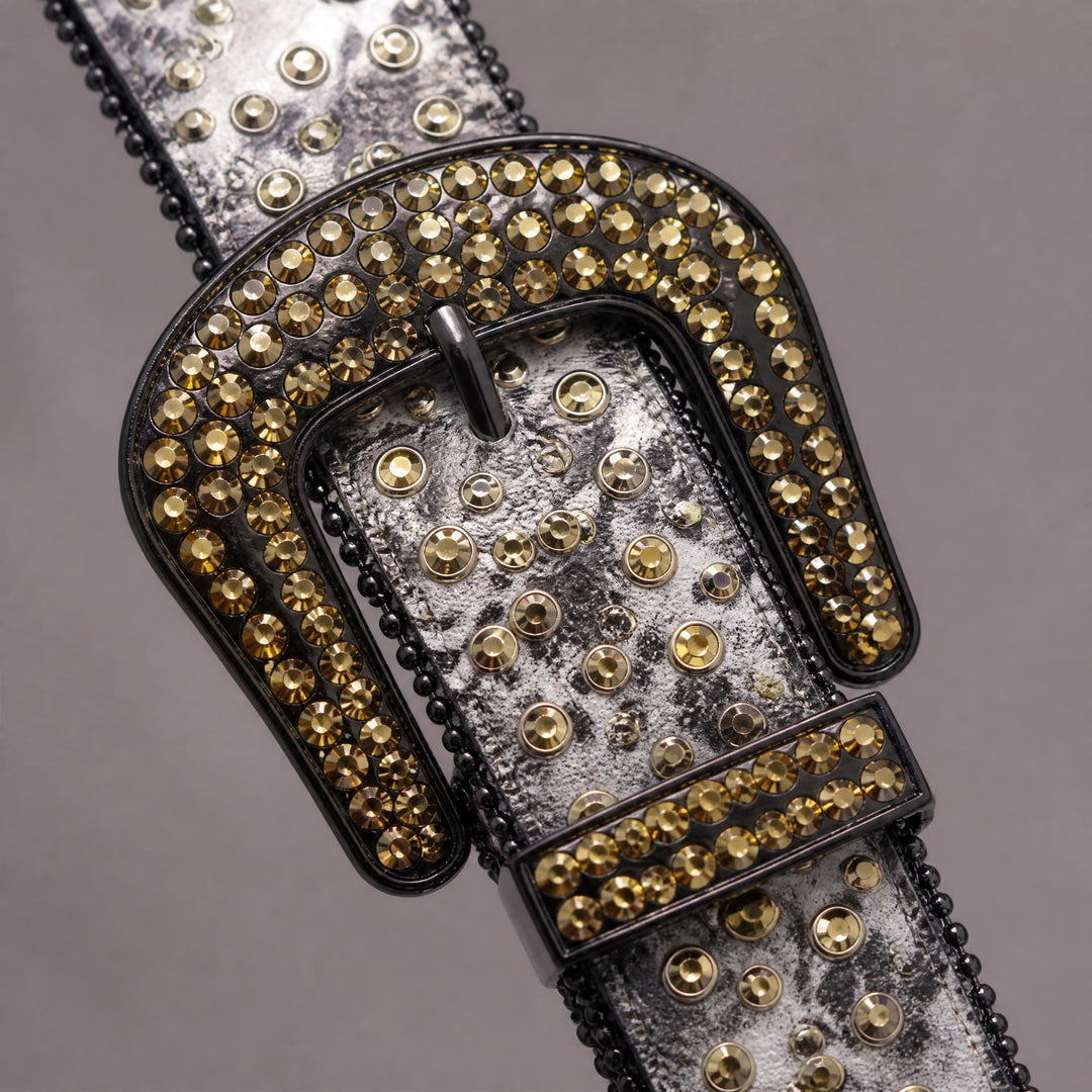 Rhinestone Belt - Black/Gold