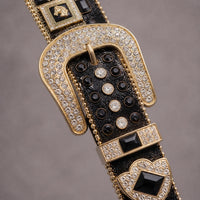 Rhinestone Belt - Black/Gold