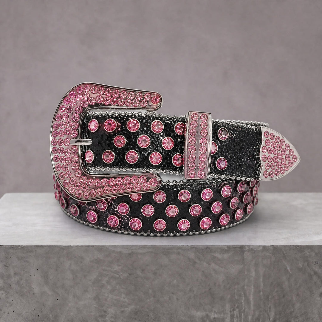 Rhinestone Belt - Black/Pink