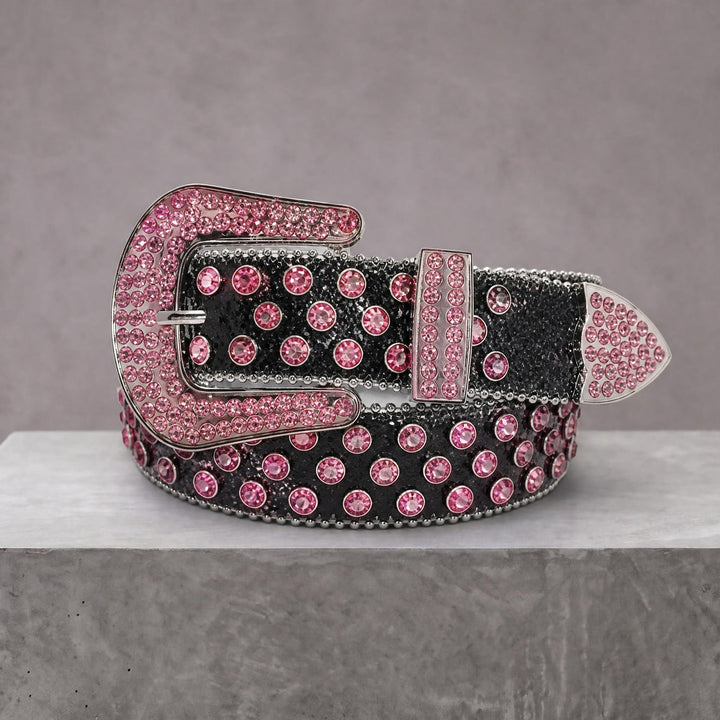 Rhinestone Belt - Black/Pink