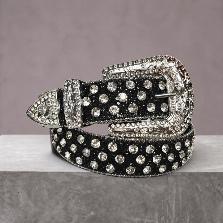 Rhinestone Belt - Black/Silver