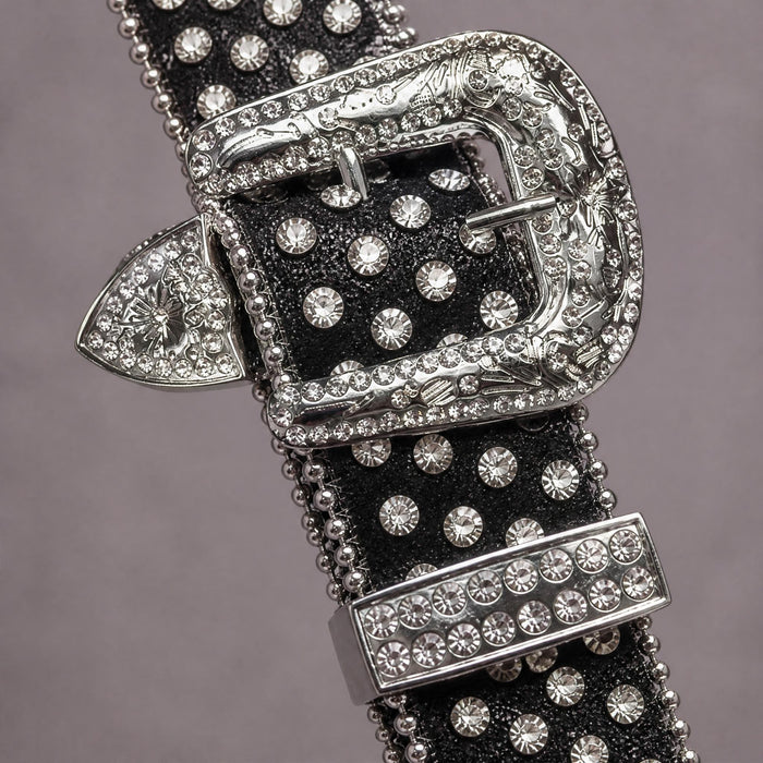 Rhinestone Belt - Black/Silver