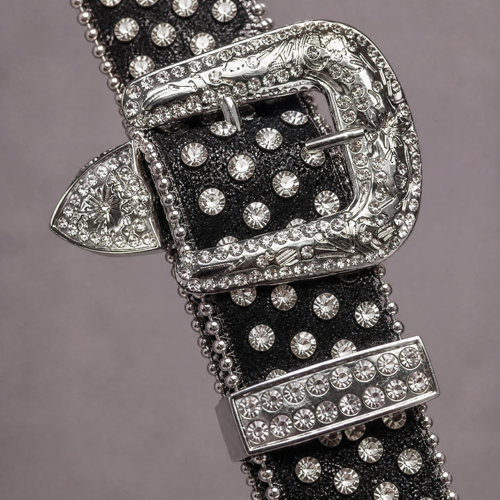 Rhinestone Belt - Black/Silver